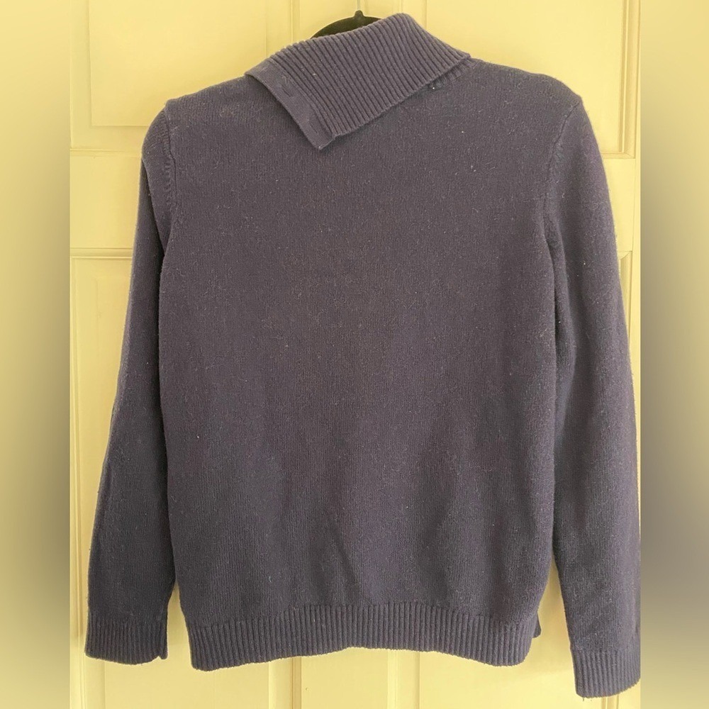 Tommy Hilfiger Navy Sweater w/ Silver Metallic Threads & Button Collar Large/L F - Picture 3 of 5